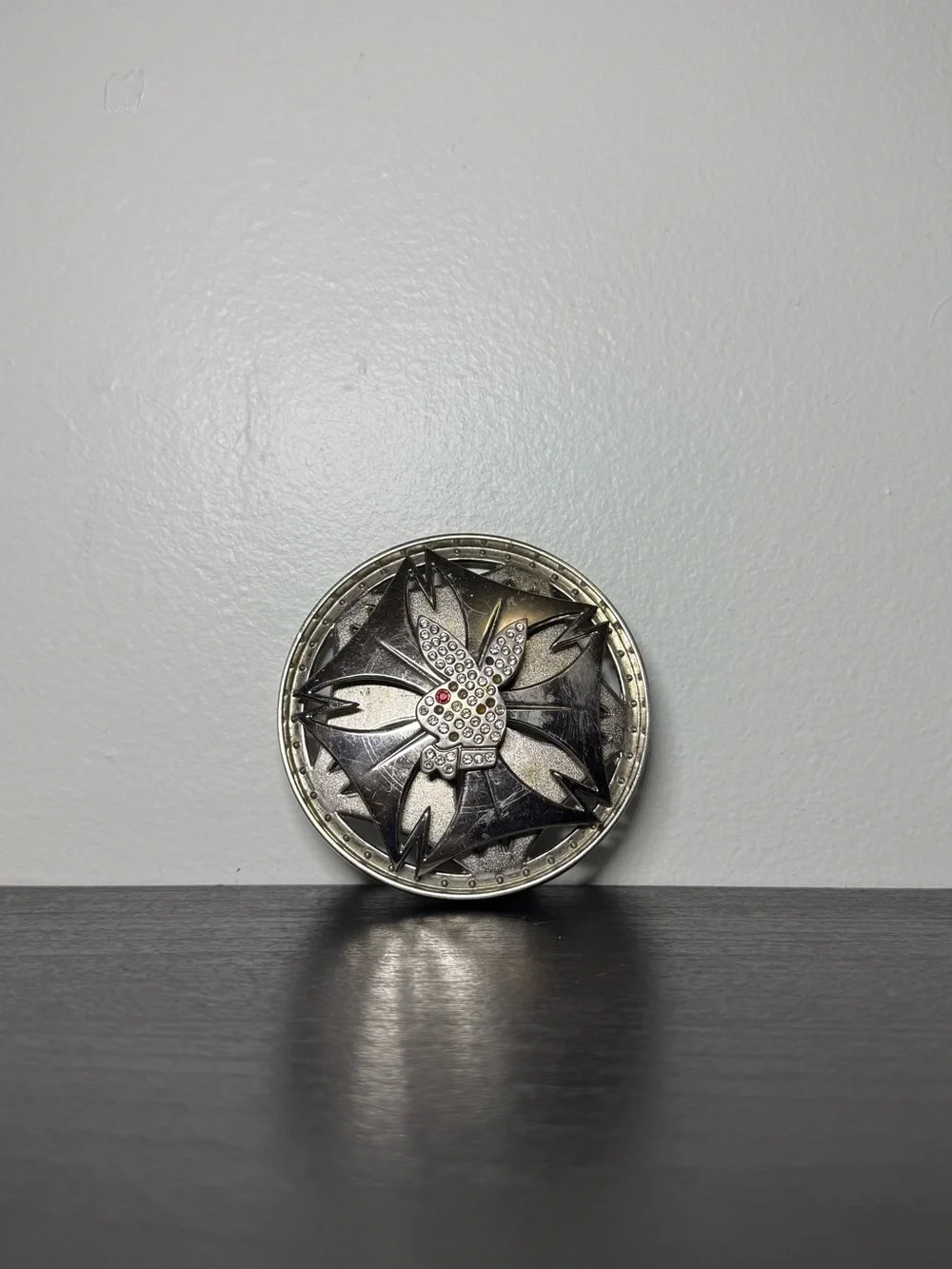 Y2K 2000s Silver Spinners Bunny Rhinestone Floral Belt Buckle